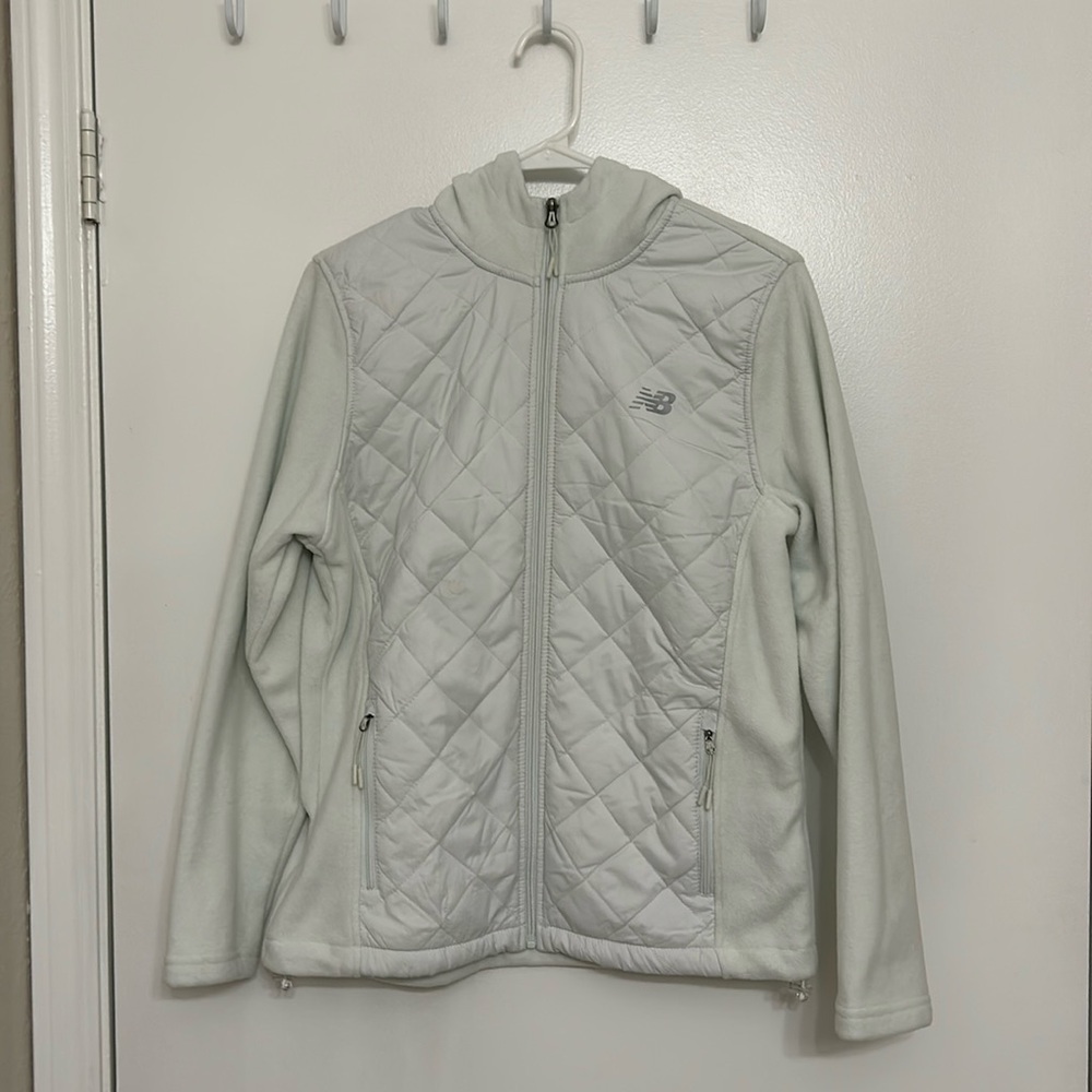 New Balance White Puffer Fleece Zip Up Jacket